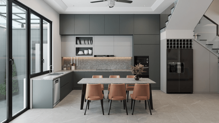 bố trí bếp chữ L hợp phong thủy